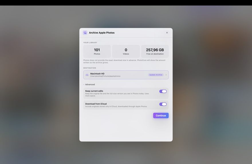 PhotoCore screenshot: Apple Photos Archive