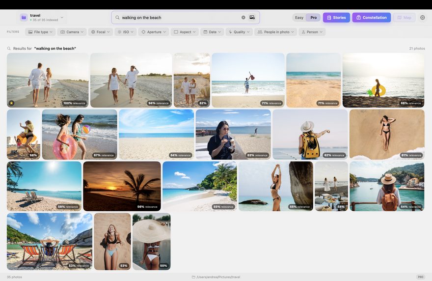 PhotoCore screenshot: Natural-language search